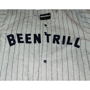 #BEENTRILL# Been Trill Baseball Jersey Shirt Size L Blue Grey wool blend Virgil